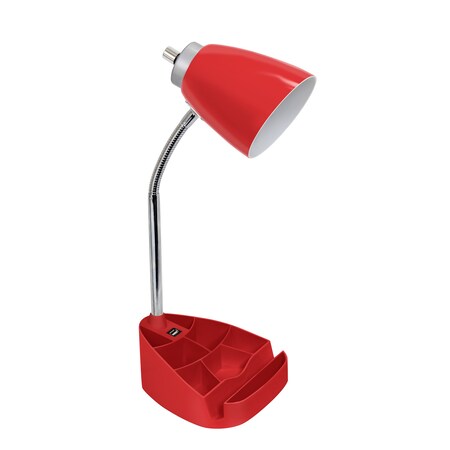 Limelights Gooseneck Organizer Desk Lamp with Holder and USB Port, Red LD1056-RED